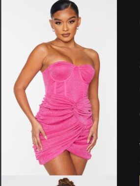 PrettyLittleThing Hot Pink Strapless Ruched Mini Dress